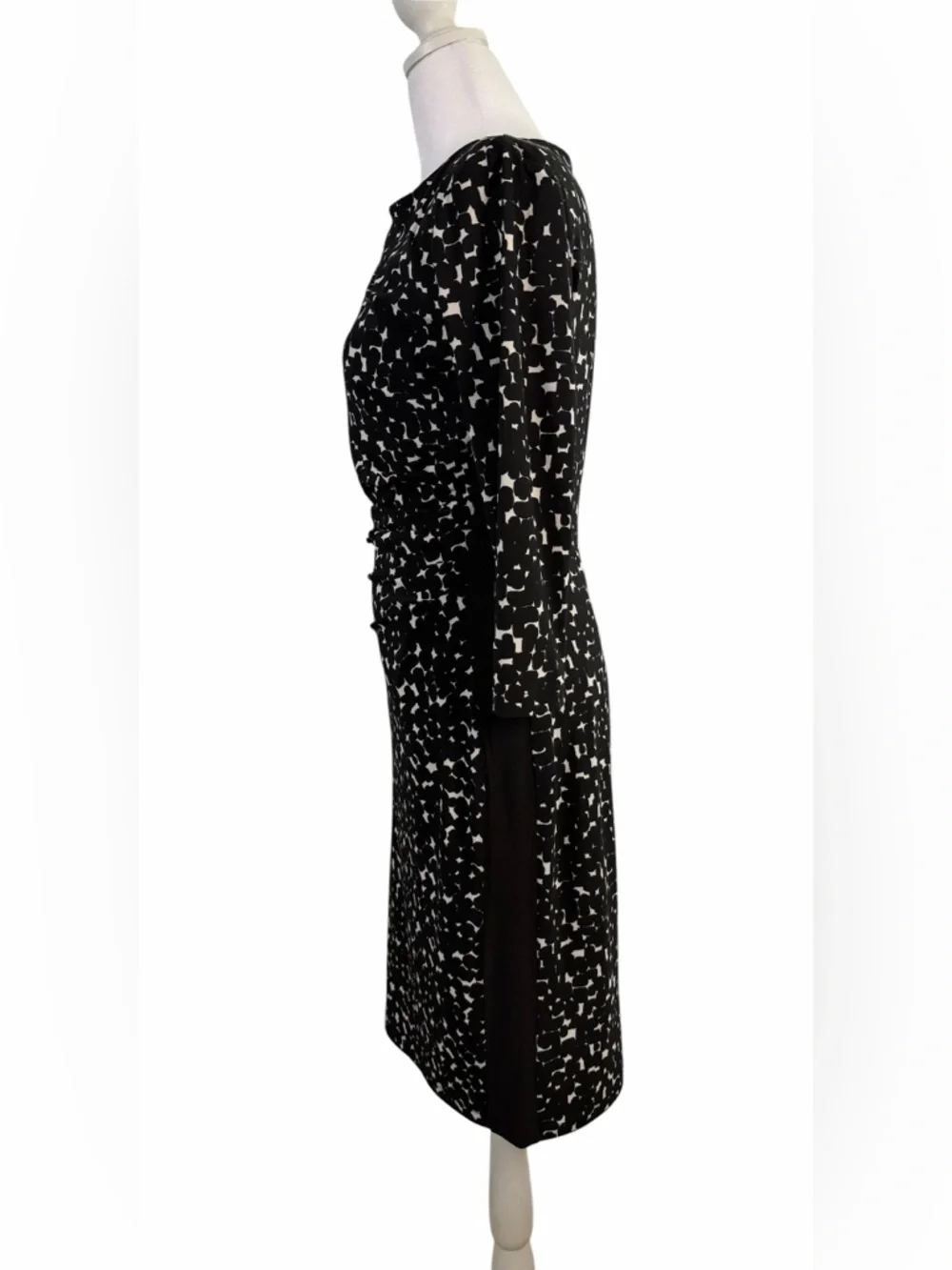 Anne Klein Black White Abstract Sheath Dress Small | Ruched Career Chic